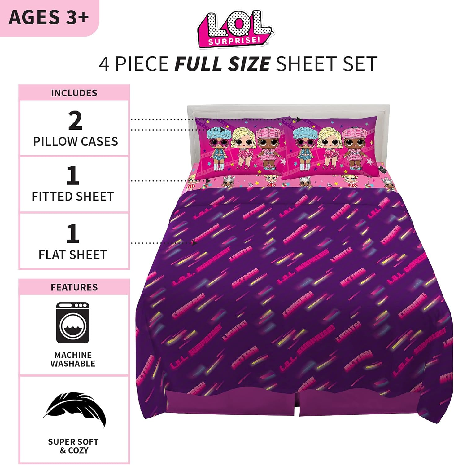 Franco Kids Bedding Super Soft Microfiber Sheet Set, Full, LOL Surprise